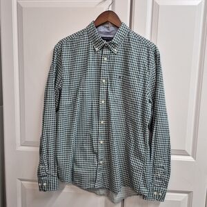 Tommy Hilfiger Men's Long-Sleeve Shirt Green Check, Custom Fit, Size Large